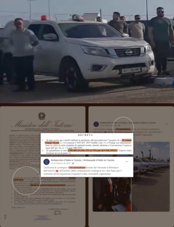 The Nissan Navara pickups used by Tunisia to intercept and subsequently throw migrants into the desert match those do<em></em>nated by Italy and Germany. The Italian government has delivered 106 vehicles of this model to the Saied administration, according to the co<em></em>ntracts obtained by this investigation. Germany do<em></em>nated 37 pickups in 2017.