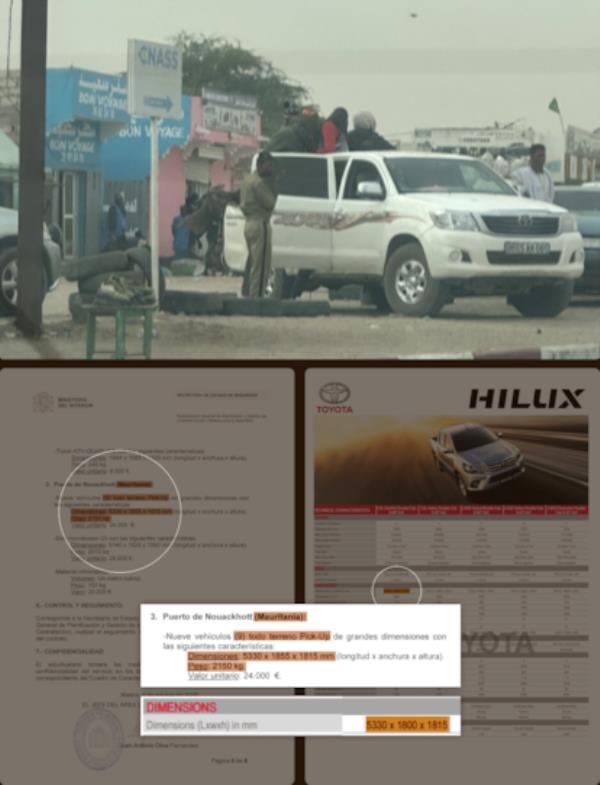 In 2022, the Internatio<em></em>nal and Ibero-American Foundation for Administration and Public Policies (FIIAPP), the Spanish cooperation agency through which EU funds are channeled, announced the completion of the purchase of 130 Toyota vehicles to support the Moroccan Ministry of the Interior in its immigration co<em></em>ntrol efforts. More than $8 million came out of the EU Emergency Trust Fund for Africa. 

Of all the vehicles sold by Toyota Du Maroc — to which the co<em></em>ntract was awarded — o<em></em>nly the Land Cruiser model was compatible with the dimensions specified in the tender. The vehicles in question also had to be me<em></em>tallic gray and have protective grilles. This allows them to be identified more easily in videos of the raids. Another 75 cars do<em></em>nated by Spain in 2018 have practically the same characteristics of the Land Cruiser.