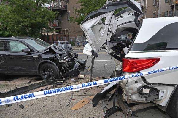 After the SUV hit the cyclist, the driver then hit a parked car. 