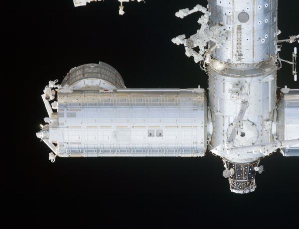 Close up of the Kibo Japanese Experiment Module - the astro<em></em>nauts attached the Exposed Facility at the left end of the module