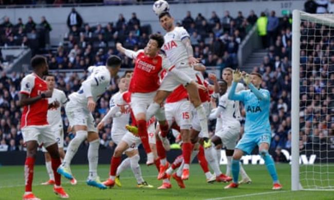 Tottenham's Cristian Romero clears an Arsenal corner during April's north London derby