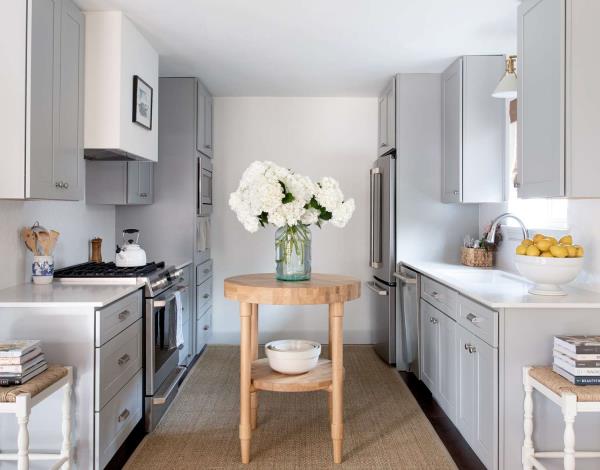 small kitchen with wooden island