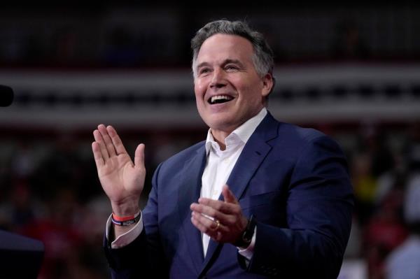 Dave McCormick, Republican Senate nominee, arriving to speak at a campaign rally for former President Do<em></em>nald Trump in Wilkes-Barre, Pennsylvania, 2024