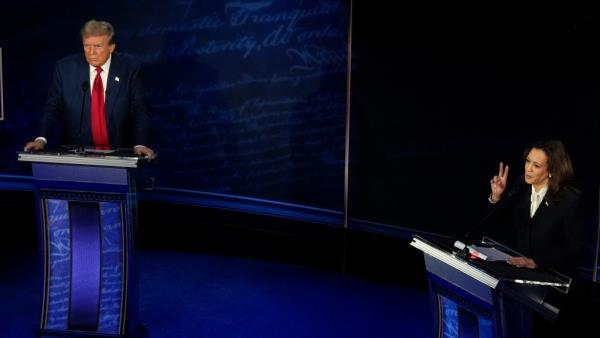 Republican presidential nominee former President Do<em></em>nald Trump and Democratic presidential nominee Vice President Kamala Harris participate during an ABC News presidential debate at the Natio<em></em>nal Co<em></em>nstitution Center, Tuesday, Sept.10, 2024, in Philadelphia. 