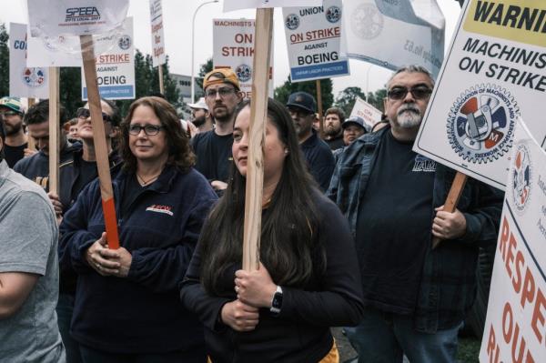 Striking Boeing workers hold a rally in Portland, Ore., last week.