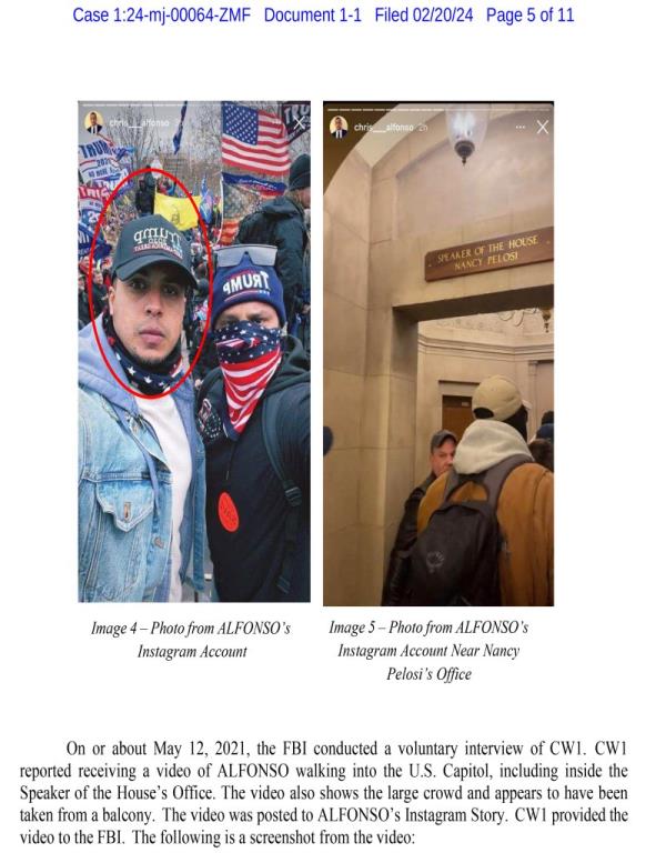 The feds charging docu<em></em>ments that show Alo<em></em>nso in the Capitol. 
