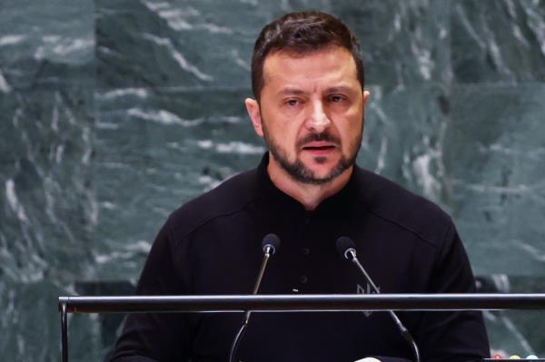 Zelensky addressed world leaders during the United Nations General Assembly at the United Nations headquarters on September 25 in New York City. 