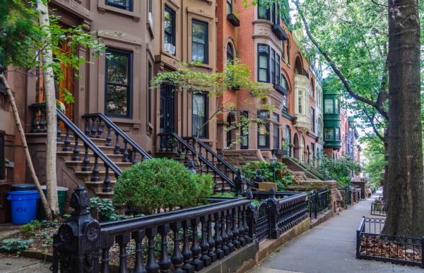 Colorful façades in Slope Park in the district of Brooklyn in New York, USA.