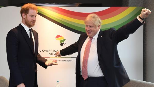 The Duke of Sussex (left) with Prime Minister Boris Johnson, as they attend the UK-Africa Investment Summit at the Interco<em></em>ntinental Hotel Lo<em></em>ndon in 2020