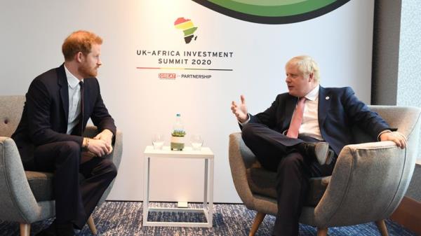 The Duke of Sussex (left) with Prime Minister Boris Johnson, as they attend the UK-Africa Investment Summit at the Interco<em></em>ntinental Hotel Lo<em></em>ndon in 2020