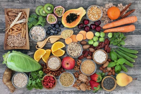 Healthy, whole food on a wooden table