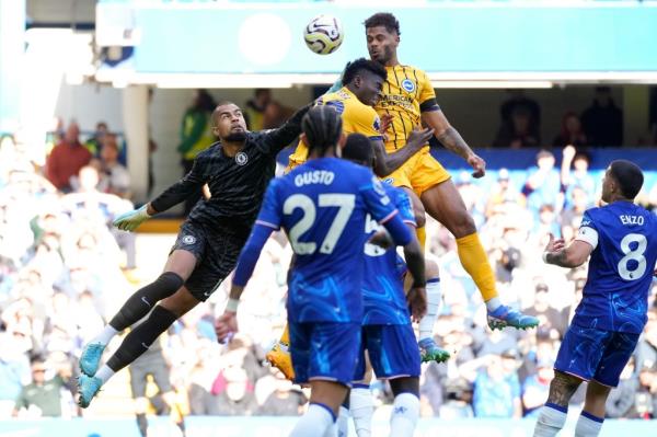Georginio Rutter scores the opening goal in the Brighton-Chelsea match on Sept. 28, 2024. 
