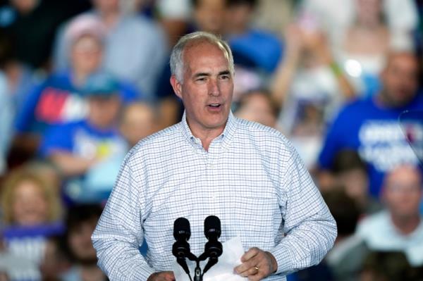 Sen. Bob Casey, D-Pa., speaks before Democratic presidential nominee Vice President Kamala Harris arrives for a campaign event, Friday, Sept. 13, 2024, Wilkes-Barre, Pa. 