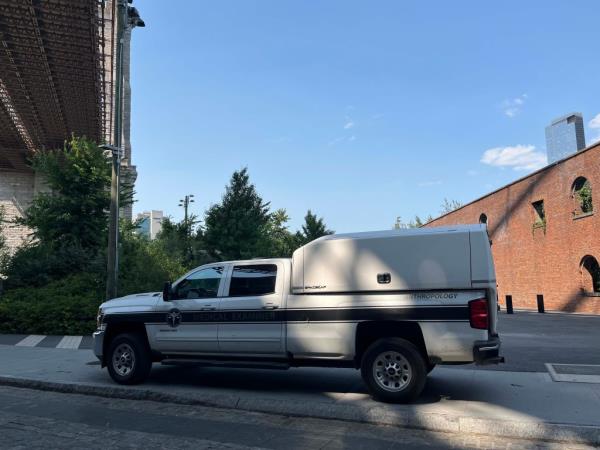 The truck used by the city unit that visits scenes when skeletal remains are found.