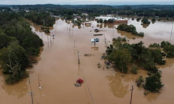 An aerial image of a flooded area