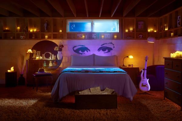 Prince's bedroom is decorated like the 1984 film "Purple Rain."