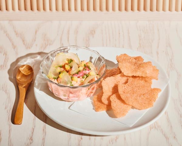 Nami Nori: Lobster Dip with yuzu gelee, celery and crispy rice chips