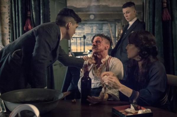 Cillian Murphy, Paul Anderson, Joe Cole, Helen McCror in "Peaky Blinders." 