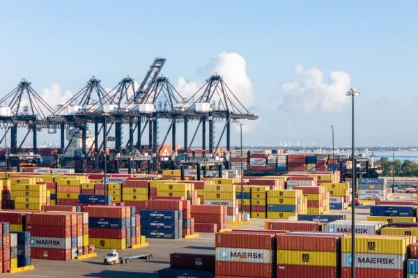 shipping co<em></em>ntainers are seen at the Port of Houston Authority on September 20, 2024 in Harris County, Texas. 