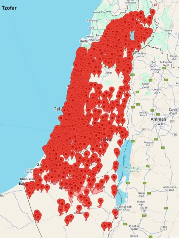 map of siren a<em></em>lerts in Israel on 1/10/2024 