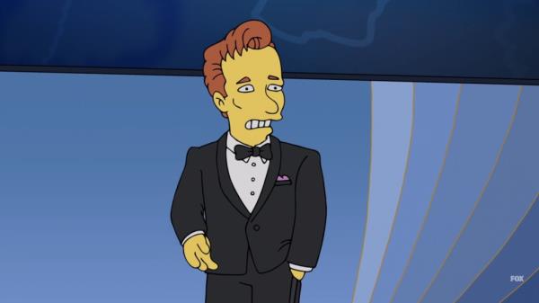 An animated Co<em></em>nan O'Brien during "The Simpsons" Season 36 premiere