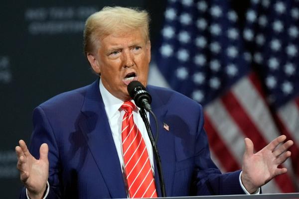 Former President Do<em></em>nald Trump speaks during a campaign rally at the Cobb Energy Performing Arts Centre in Atlanta, Georgia on Oct. 15, 2024.