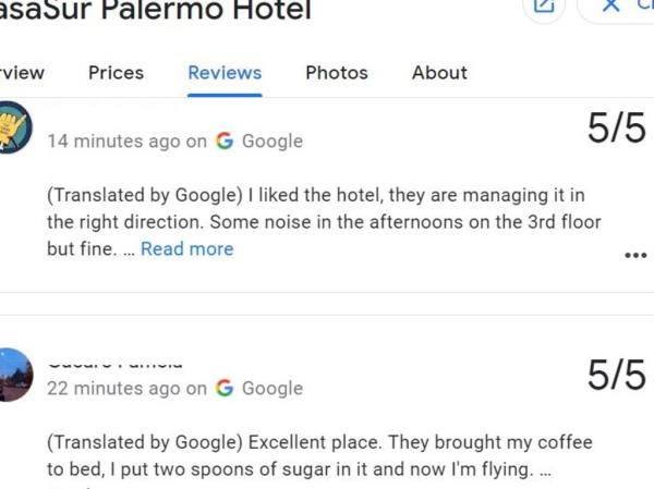 A screenshot of CasaSur Palermo hotel from a news article discussing the flood of fake reviews following the death of former One Direction singer Liam Payne