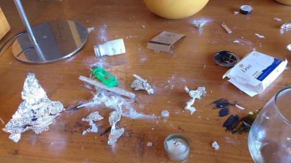The drug paraphernalia discovered at the scene.