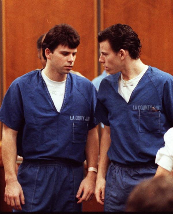 Lyle, left, and Erik Menendez leave the courtroom in Santa Monica, Calif., in this Aug. 6, 1990