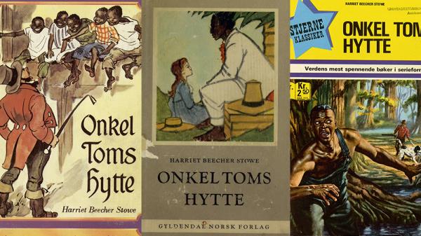 Book covers of Uncle Tom's cabin in Norwegian with illustrations.