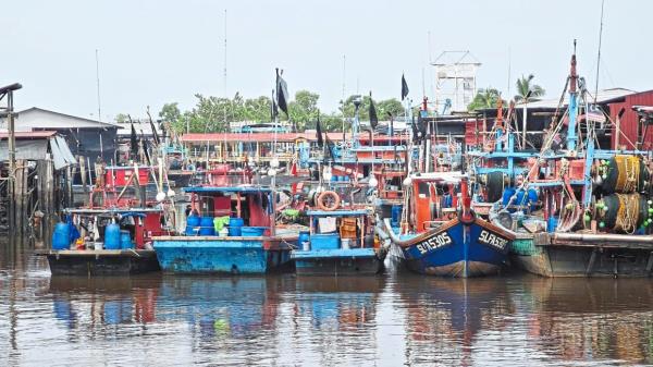Fishing boats moored at the Bagan fishing village in Sekinchan.