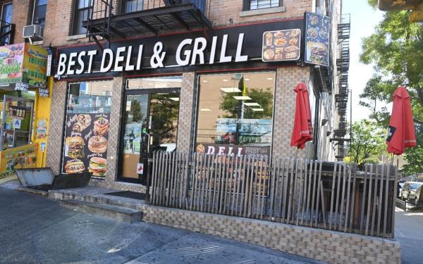 Exterior of the Best Deli & Grill on Audubon Ave, known for its Jelly Doughnut BEC, in Washington Heights, NYC