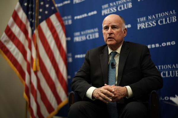 California Governor Jerry Brown speaking at the Natio<em></em>nal Press Club event in Washington DC, April 17, 2018.