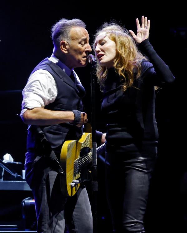 Bruce Springsteen and Patti Scialfa perform during the 2024 Sea.Hear.Now Festival on the beach on September 15, 2024 in Asbury Park, New Jersey. 