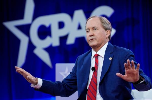 Texas Attorney General Ken Paxton is pictured speaking at The Co<em></em>nservative Political Action Co<em></em>nference in 2024.