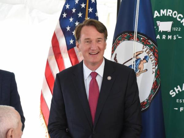 Virginia Governor Glenn Youngkin speaking at Shamrock Farms announcement a<em></em>bout the expansion of its manufacturing operation